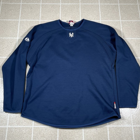 New York Yankees Sweatshirt Men XL Blue Majestic Therma Base Warm Up Dugout Y2K - Picture 1 of 6
